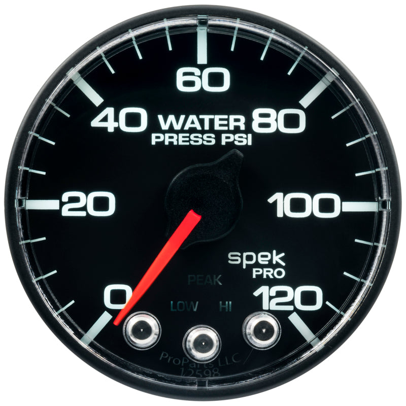 Autometer Spek-Pro Gauge Water Press 2 1/16in 120psi Stepper Motor W/Peak & Warn Blk/Blk Gauges AutoMeter