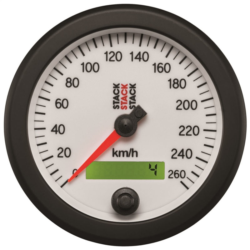 Autometer Stack Instruments 88MM 0-260 KM/H Programmable Speedometer - White Gauges AutoMeter