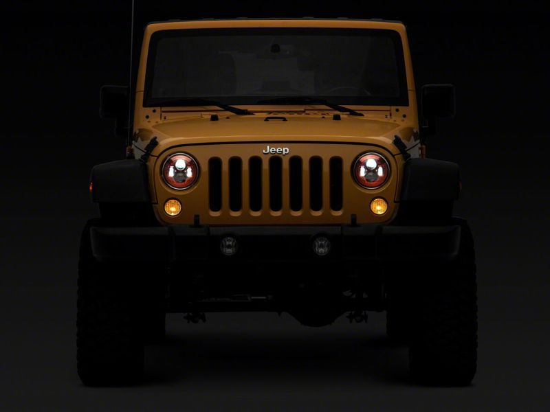 Raxiom 07-18 Jeep Wrangler JK 7-In LED Headlights- Red Housing- Clear Lens Headlights Raxiom