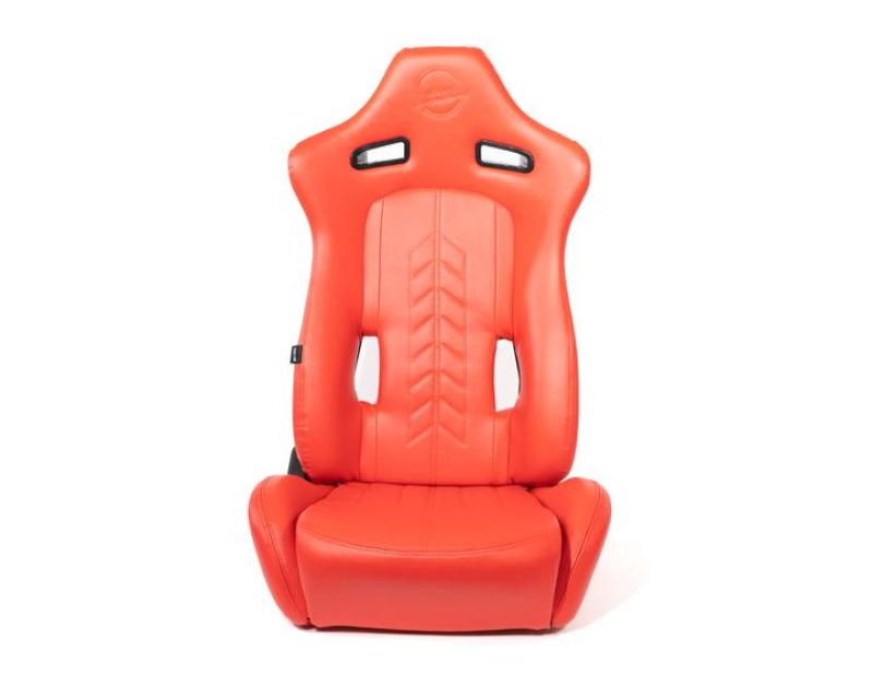 NRG Reclinable Sport Seats (Pair) The Arrow Red Vinyl w/ Pressed NRG Logo w/ Red Stitch Reclineable Seats NRG
