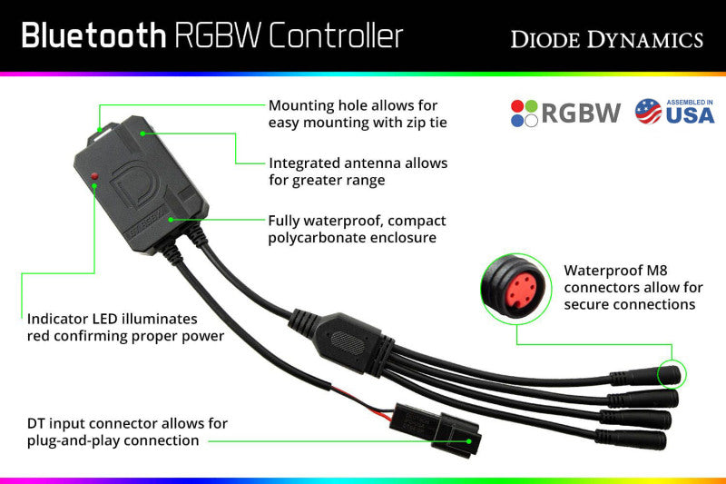 Diode Dynamics - Bluetooth RGBW M8 Controller 1ch Light Accessories and Wiring Diode Dynamics
