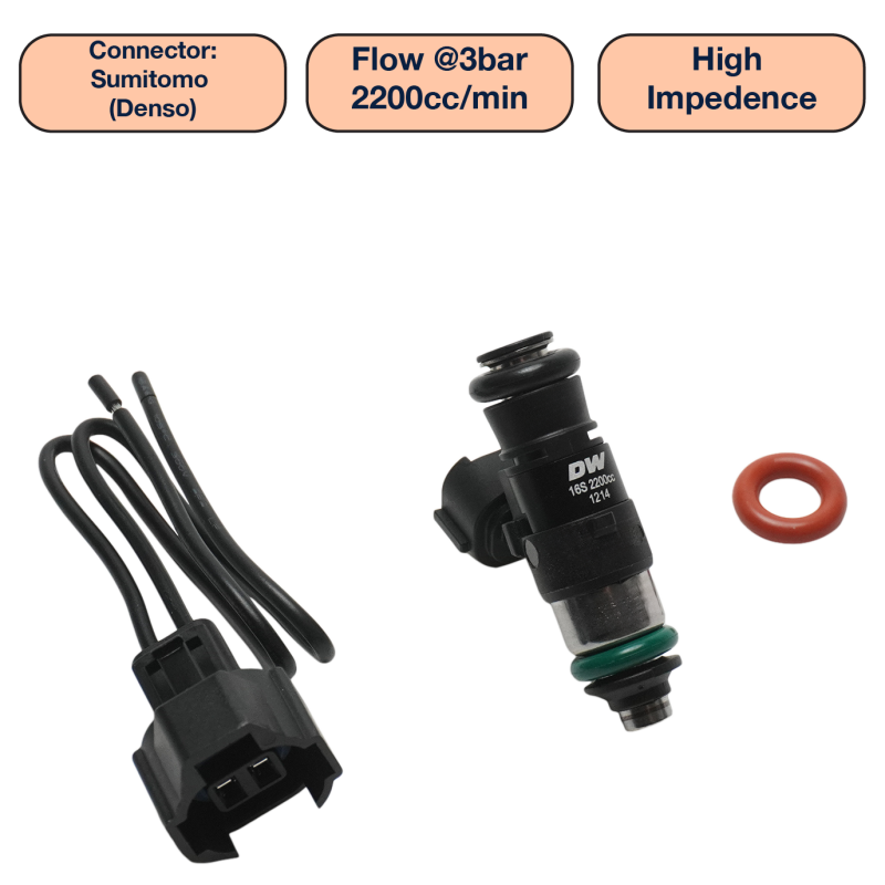 DeatschWerks Universal 2200cc Single Fuel Injector / 34mm Length / 14mm O-Ring Seals Fuel Injectors - Single DeatschWerks