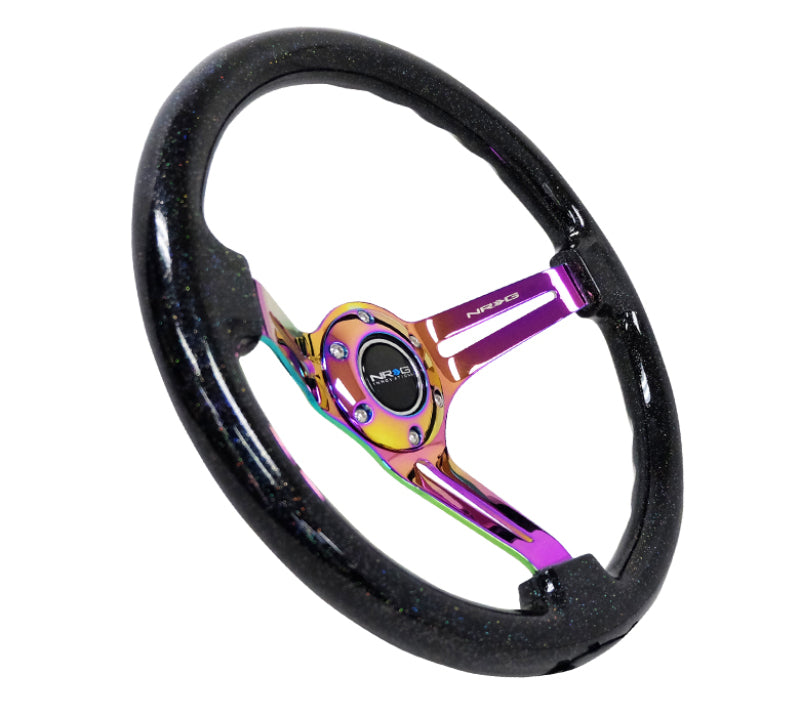 NRG Reinforced Steering Wheel (350mm / 3in. Deep) Blk Multi Color Flake w/ Neochrome Center Mark Steering Wheels NRG
