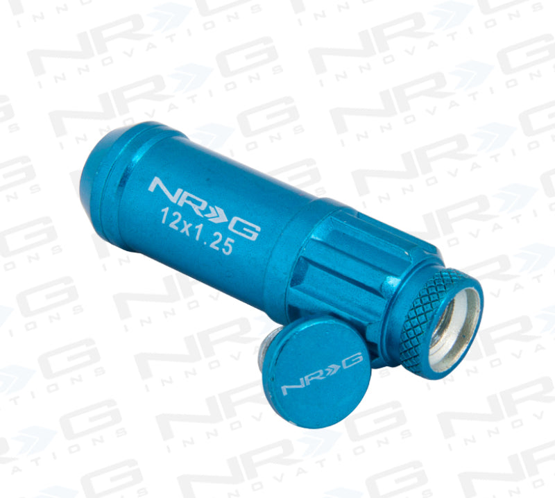 NRG 700 Series M12 X 1.25 Steel Lug Nut w/Dust Cap Cover Set 21 Pc w/Locks & Lock Socket - Blue Lug Nuts NRG