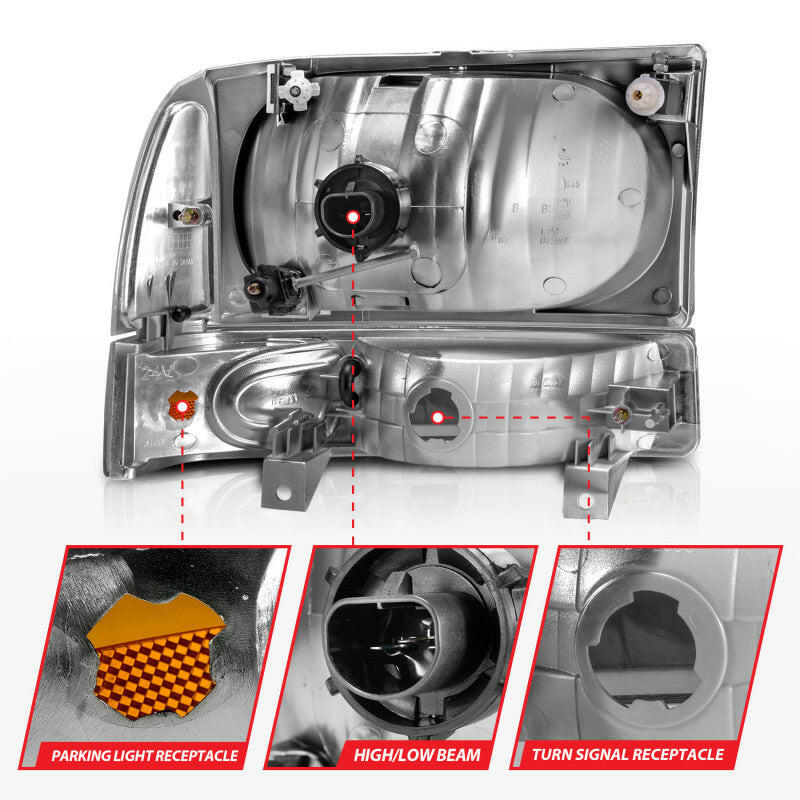 ANZO 2000-2004 Ford Excursion Crystal Headlights Chrome w/ Corner Lights 2pc Headlights ANZO