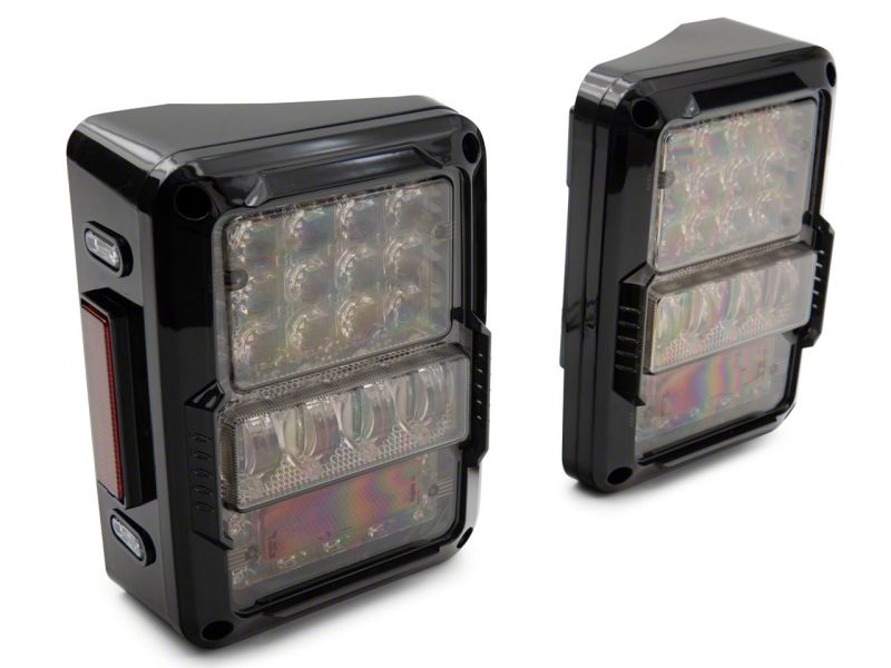 Raxiom 07-18 Jeep Wrangler JK Axial Series Lux LED Tail Lights- Blk Housing (Clear Lens) Tail Lights Raxiom