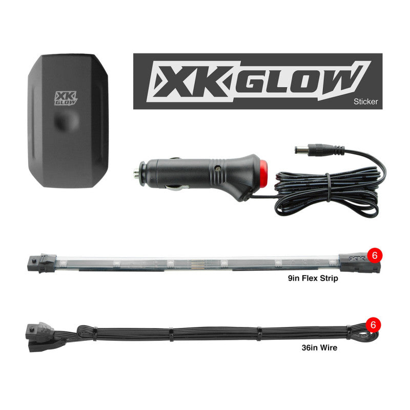 XK Glow Flex Strip Million Color XCHROME Smartphone App Controlled Undercar Kit 6x10In Light Accessories and Wiring XKGLOW