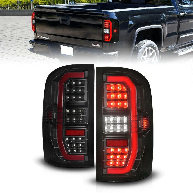 ANZO 14-18 GMC Sierra 1500 Full LED Taillights Black Housing Smoke Lens (w/C Light Bars) Tail Lights ANZO