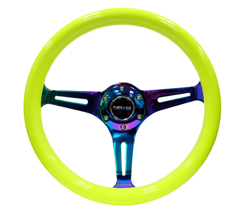 NRG Classic Wood Grain Steering Wheel (350mm) Neon Yellow Color w/Neochrome Spokes Steering Wheels NRG