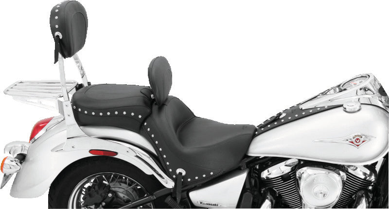 Mustang 06-21 Kawasaki Vulcan 900 Classic, Custom Touring 1PC Seat w/Driver Backrest Studs - Black One-Piece Motorcycle Seats Mustang Motorcycle
