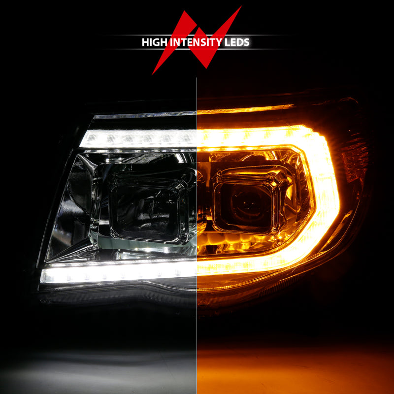 ANZO 05-11 Toyota Tacoma Projector Headlights w/Light Bar Switchback Chrome Housing Headlights ANZO