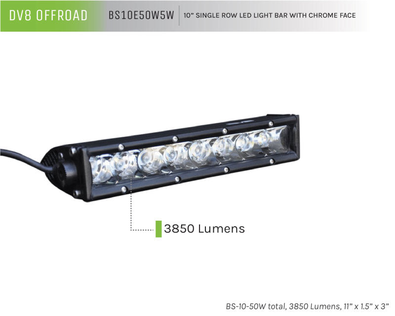 DV8 Offroad SL 8 Slim 10in Light Bar Slim 50W Spot 5W CREE LED - Black Light Bars & Cubes DV8 Offroad