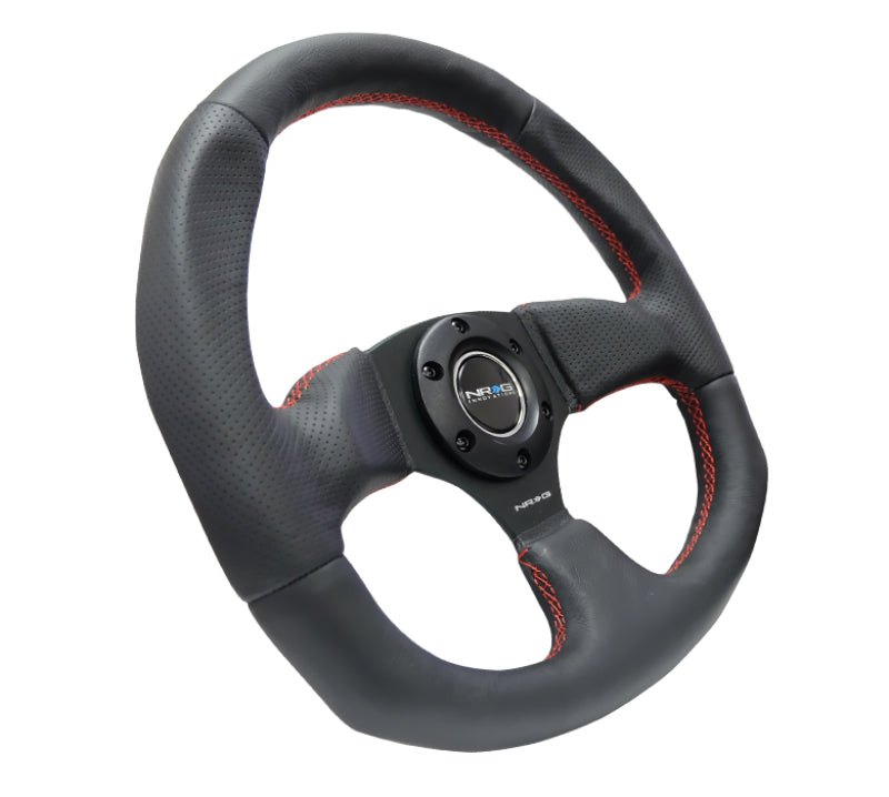 NRG Reinforced Steering Wheel (320mm Horizontal / 330mm Vertical) Leather w/Red Stitching Steering Wheels NRG