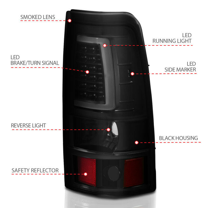 ANZO 2003-2006 Chevy Silverado 1500 LED Taillights Plank Style Black w/Smoke Lens Tail Lights ANZO