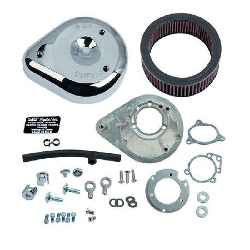 S&S Cycle 08-16 Touring Stock Bore Throttle By Wire Teardrop Air Cleaner Kit - Chrome Air Intake Components S&S Cycle