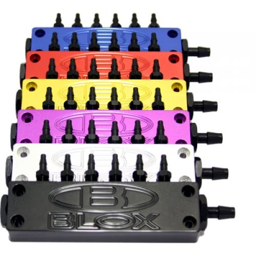 BLOX Racing 6-Port Billet Aluminum Black Universal with Fittings and Plugs Vacuum Blocks BLOX Racing