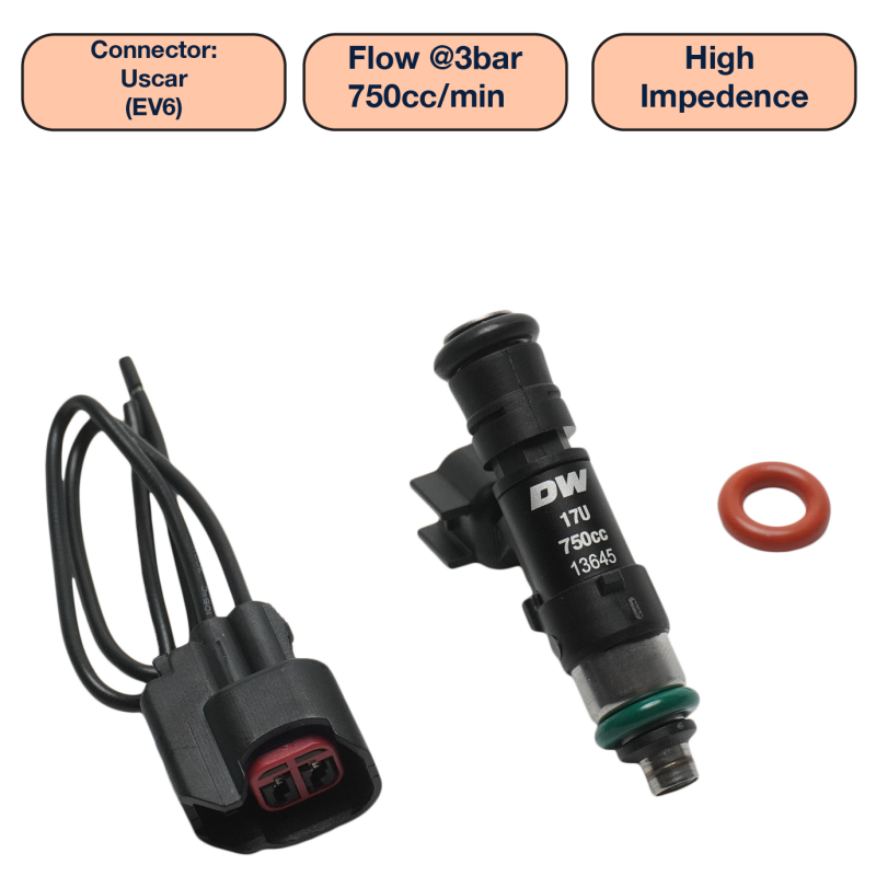DeatschWerks Universal 750cc Single Fuel Injector / 48mm Length / 14mm O-Ring Seals Fuel Injectors - Single DeatschWerks