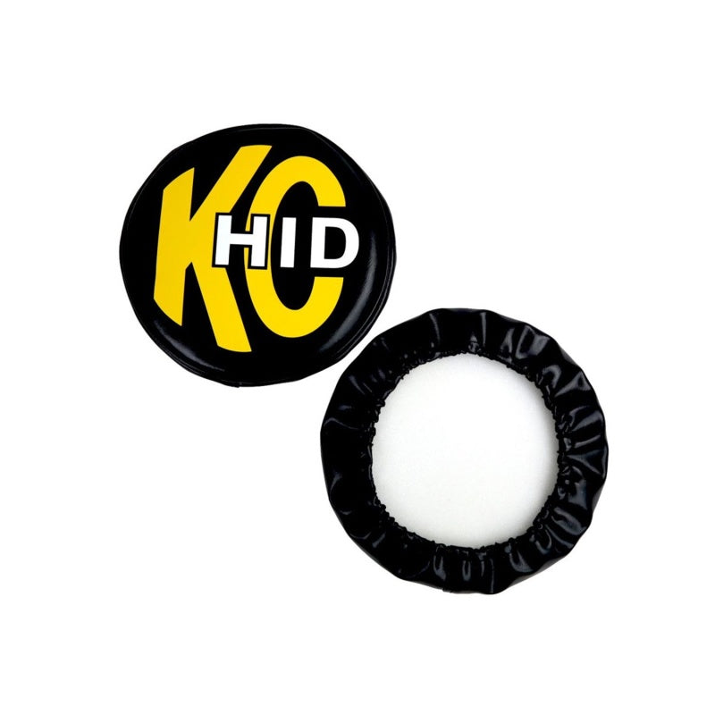 KC HiLiTES 8in. Round Soft Cover HID (Pair) - Black w/Yellow Brushed KC Logo Light Covers and Guards KC HiLiTES