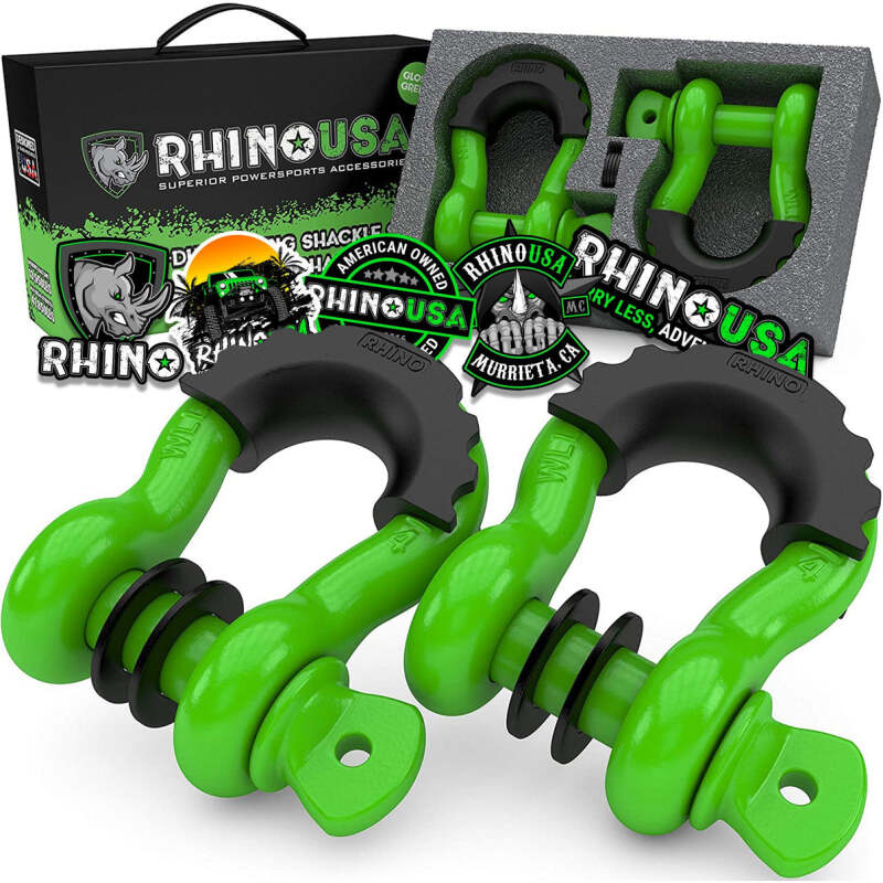 Rhino USA 3/4In D-Ring Shackle Set (2-Pack)(Green) Shackle Kits Rhino USA