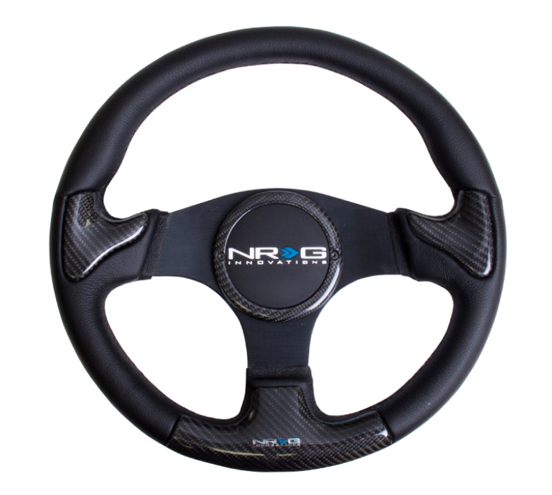 NRG Carbon Fiber Steering Wheel (350mm) Blk Frame Blk Stitching w/Rubber Cover Horn Button Steering Wheels NRG