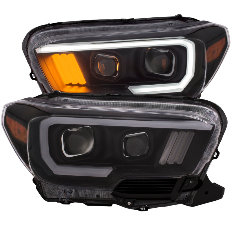ANZO 2016-2017 Toyota Tacoma Projector Headlights w/ Plank Style Black w/ Amber Headlights ANZO