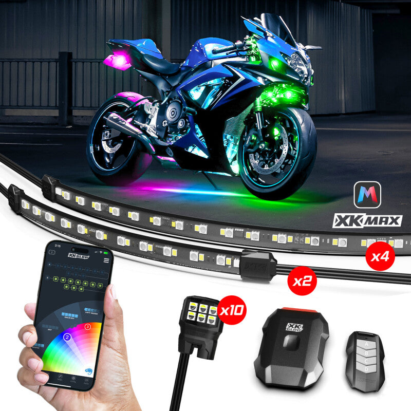 XK Glow XKmax RGBW 16pc addressable Motorcycle Underglow Light Kit Light Accessories and Wiring XKGLOW