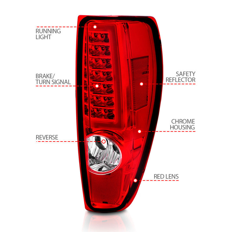 ANZO 2004-2012 Chevrolet Colorado/ GMC Canyon LED Tail Lights w/ Light Bar Chrome Housing Red/Clear Tail Lights ANZO
