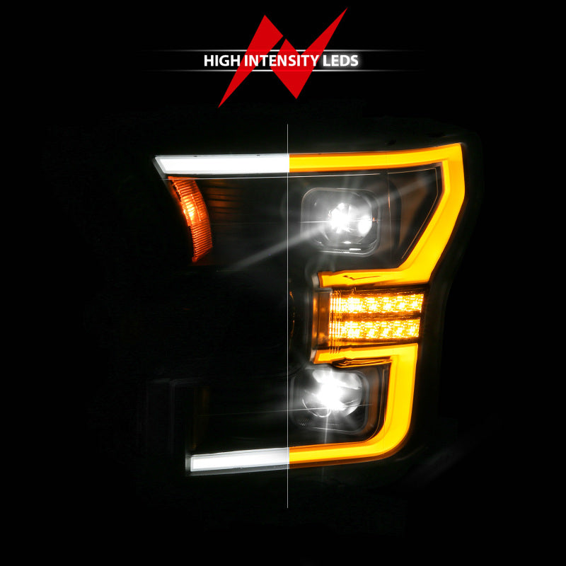 ANZO 15-17 Ford F-150 (Factory Halogen Model ONLY) Full LED Proj Headlights Init/SeqSig Black- Pair Headlights ANZO