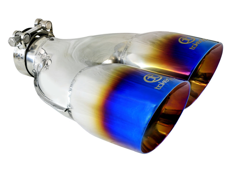 aFe Takeda 2.5in 304 Stainless Steel Clamp-on Exhaust Tip Passenger Side 2.5in Inlet 4inDual - Blue Tips aFe