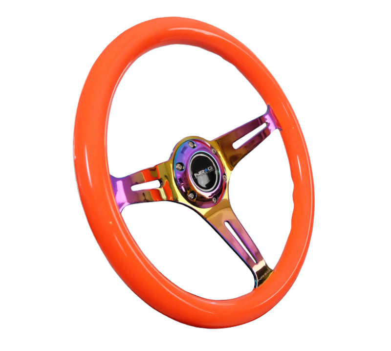 NRG Classic Wood Grain Steering Wheel (350mm) Neon Orange Color w/Neochrome Spokes Steering Wheels NRG