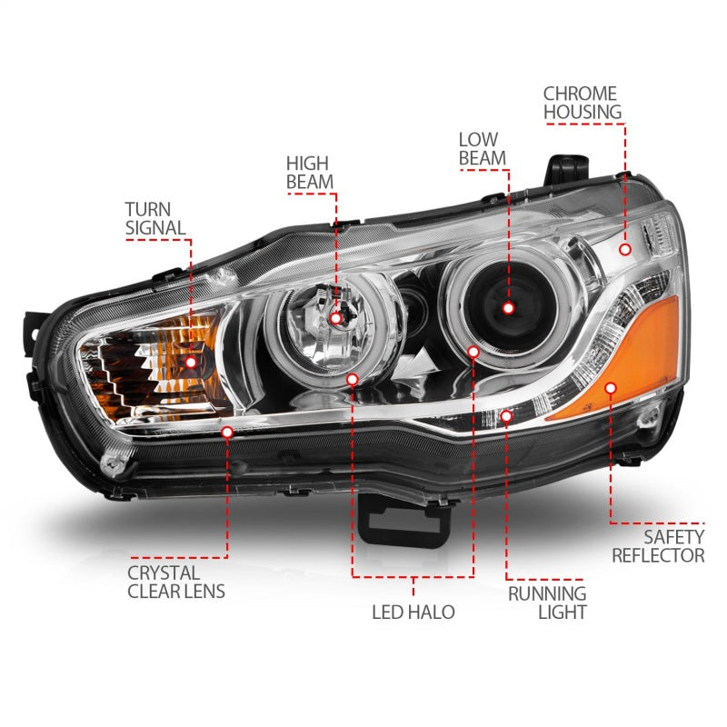 ANZO 2008-2015 Mitsubishi Lancer Projector Headlights w/ Halo Chrome (CCFL) Headlights ANZO
