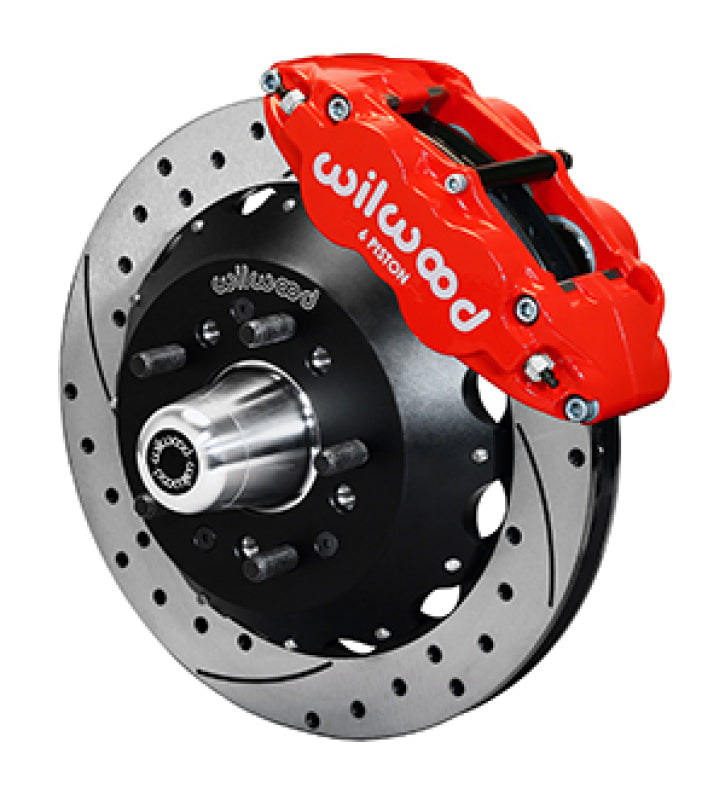 Wilwood 65-68 Chevy Impala W/ Drum Spindle- FNSL6R - 12.88 in Vented GT Rotor Drilled Red Brake Rotors - 2 Piece Wilwood