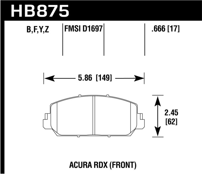 Hawk 14-17 Acura RDX/RLX Performance Ceramic Street Front Brake Pads Brake Pads - Performance Hawk Performance