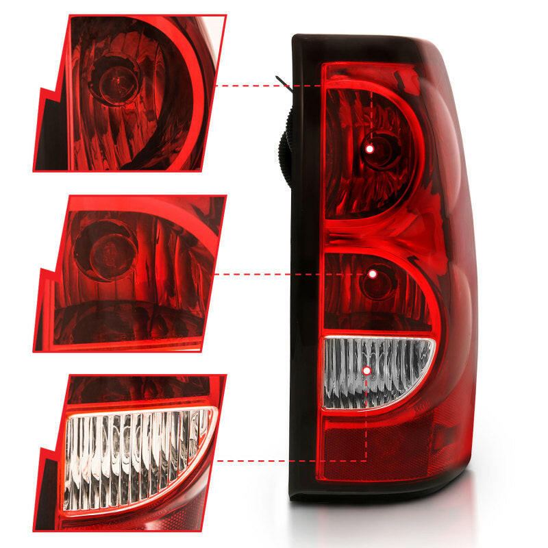 ANZO 2004-2007 Chevy Silverado Taillight Red/Clear Lens w/Black Trim (OE Replacement) Tail Lights ANZO