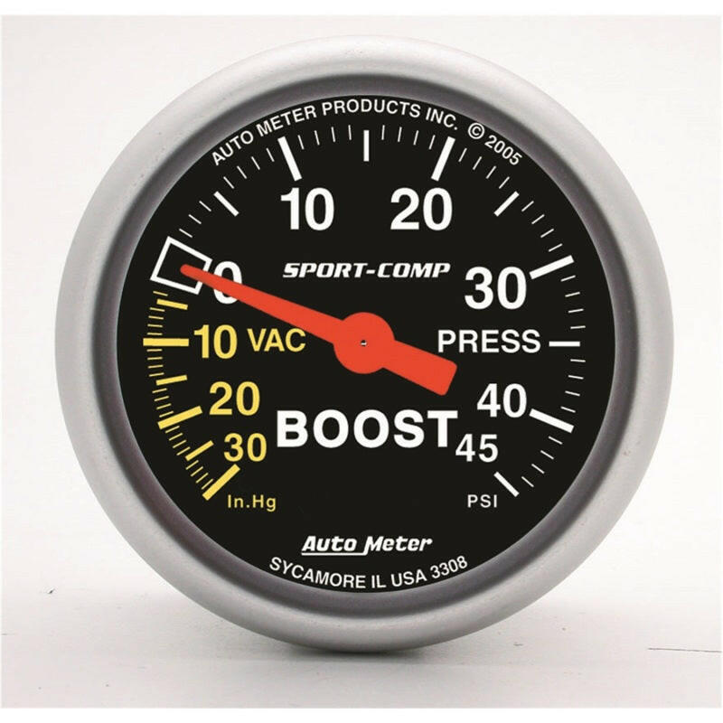 Autometer Sport-Comp 52mm 45 PSI Mechanical Boost Gauge Gauges AutoMeter