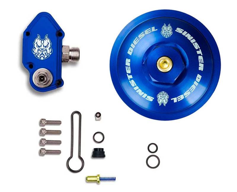 Sinister Diesel 03-07 Ford 6.0L Powerstroke Blue Spring Kit w/ Adjustable Billet Spring Housing Fuel Pressure Regulators Sinister Diesel