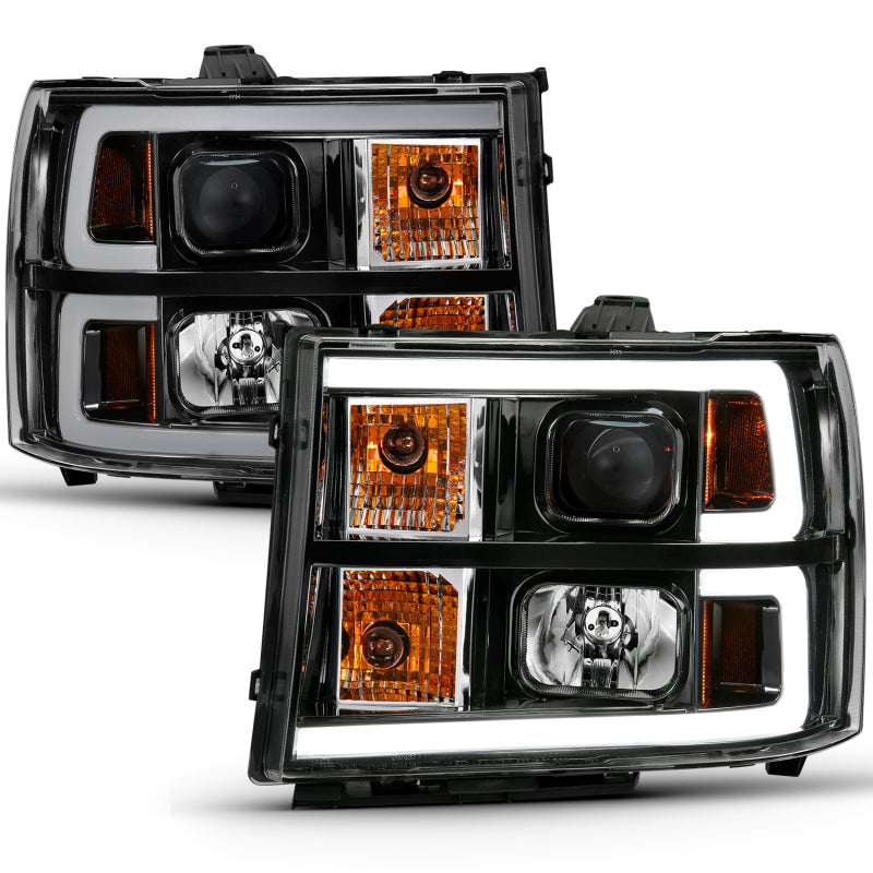ANZO 2007-2013 GMC Sierra 1500 Projector Headlight Plank Style Black w/ Clear Lens Amber Headlights ANZO
