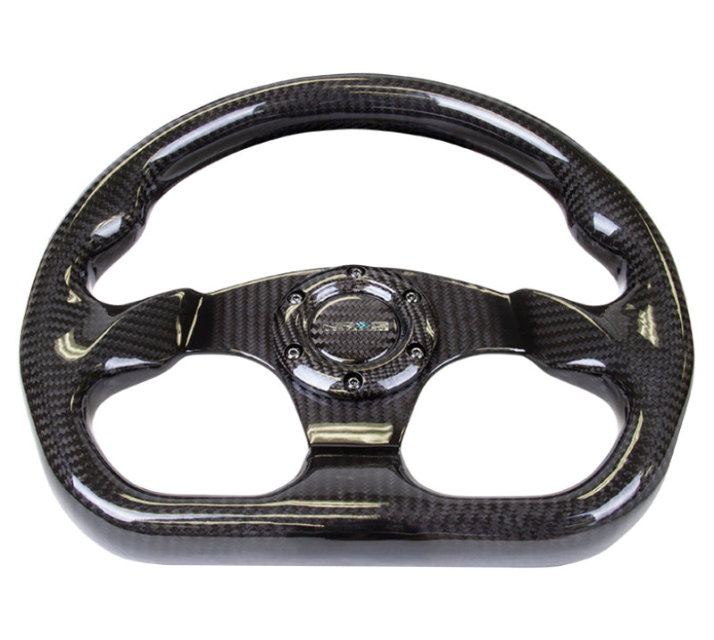 NRG Carbon Fiber Steering Wheel (320mm) Flat Bottom w/Shiny Black Carbon Steering Wheels NRG