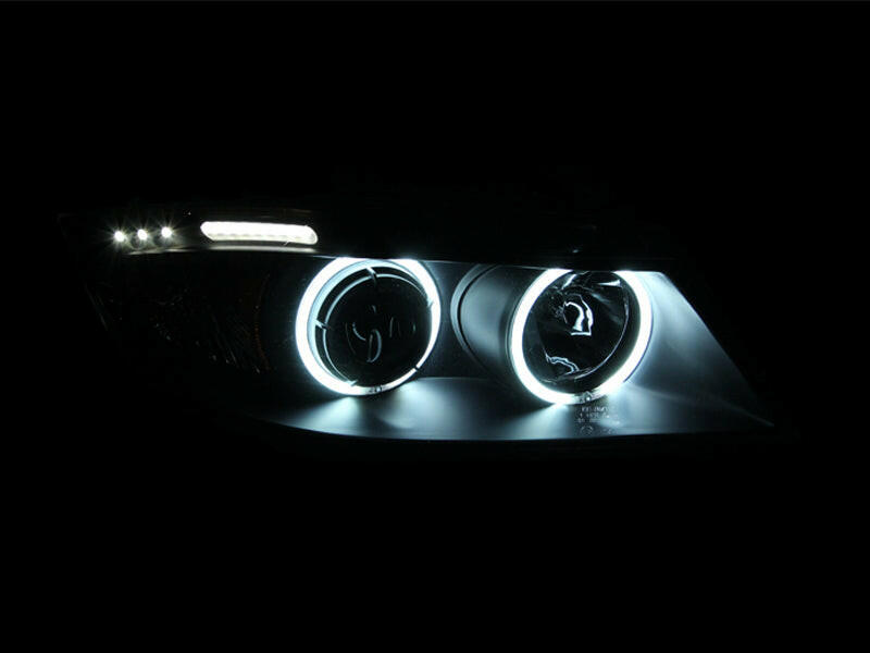 ANZO 2006-2008 BMW 3 Series E90-E91 Projector Headlights w/ Halo w/ LED Bar Black (CCFL) Headlights ANZO