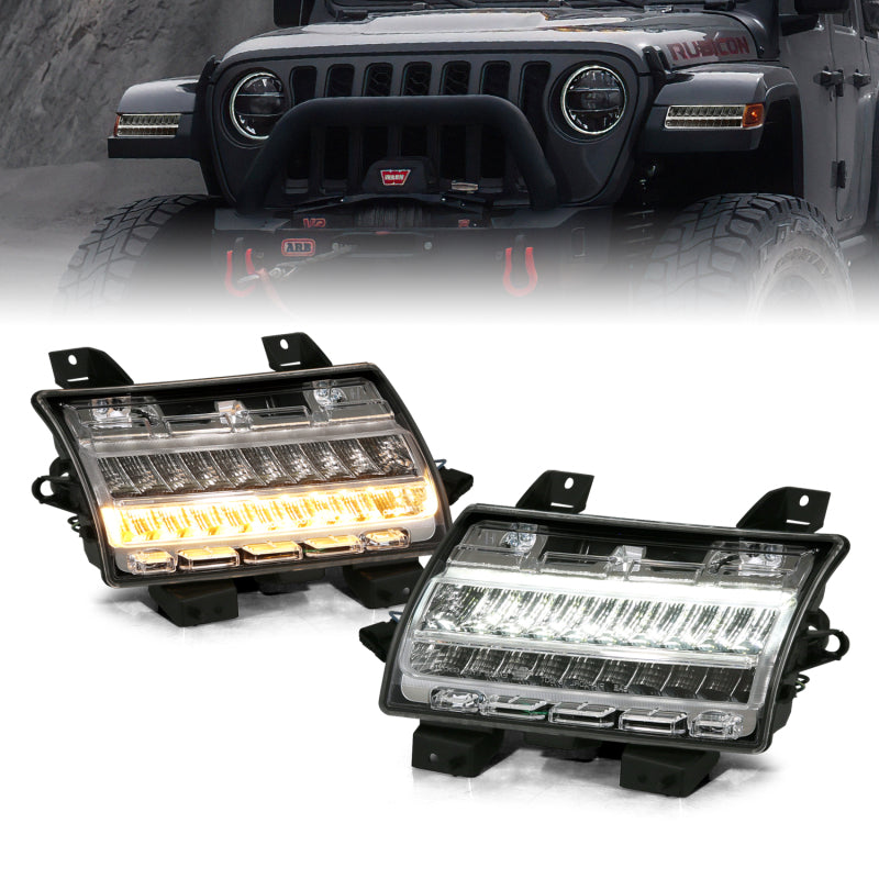ANZO 18-19 Jeep Wrangler JL Halogen Chrome Clear w/ Sequential Signal Lights Corner ANZO