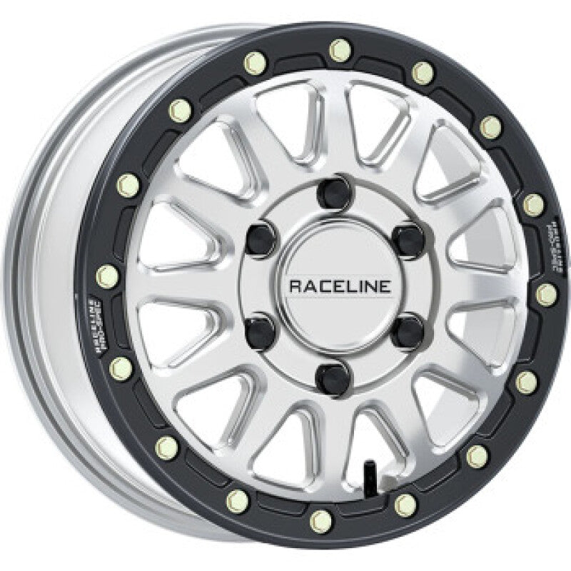 Raceline A14BG Alpha 15x6.5in/6x139.7 BP/74mm Offset/78.1mm Bore - Silver & Blk Ring Beadlock Wheel Wheels - Cast Raceline