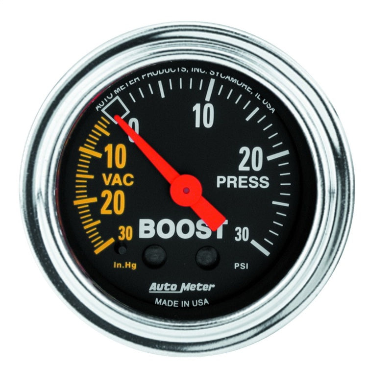 AutoMeter Gauge Vac/Boost 2-1/16in. 30Inhg-30PSI Mechanical Traditional Chrome Gauges AutoMeter