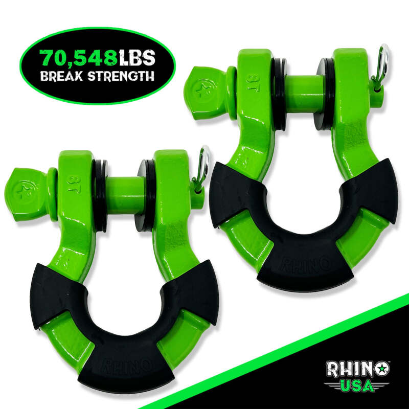 Rhino USA 8T Super Shackle 2-Pack (Green) Shackle Kits Rhino USA