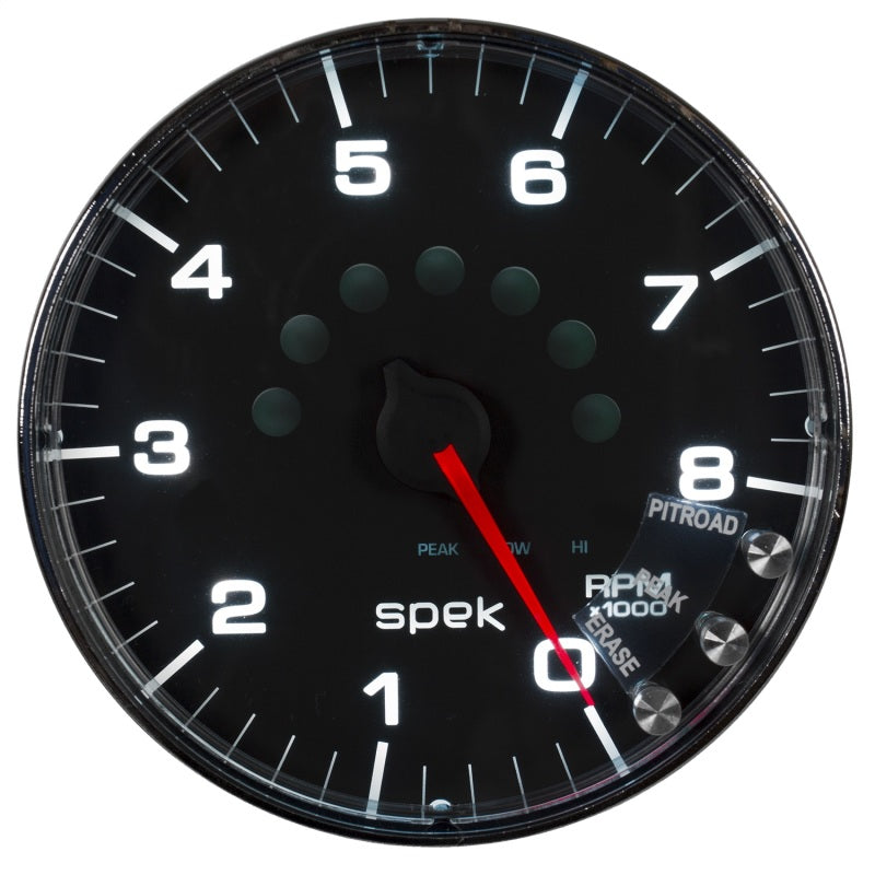 Autometer Spek-Pro Gauge Tachometer 5in 8K Rpm W/Shift Light & Peak Mem Black/Chrome Gauges AutoMeter
