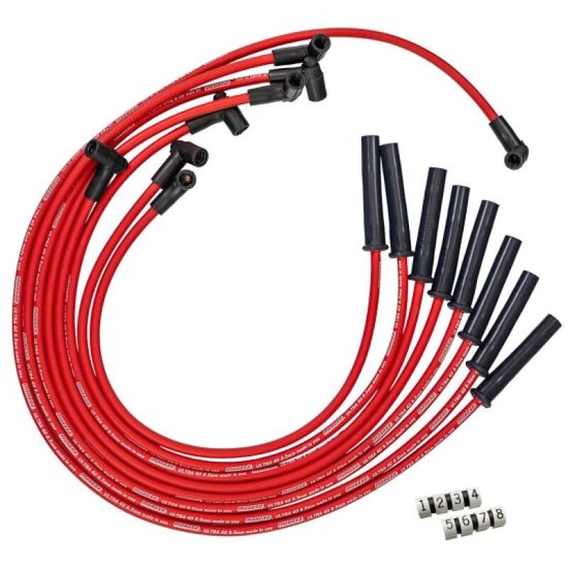Moroso GM BBC 366-454 HEI-Style w/Coil In Cap Ultra 40 8.5mm Multi-Angle Spark Plug Wire Set - Red Spark Plug Wire Sets Moroso
