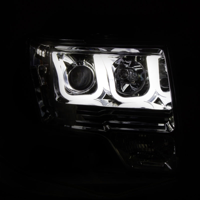 ANZO 2009-2014 Ford F-150 Projector Headlights w/ U-Bar Chrome Headlights ANZO
