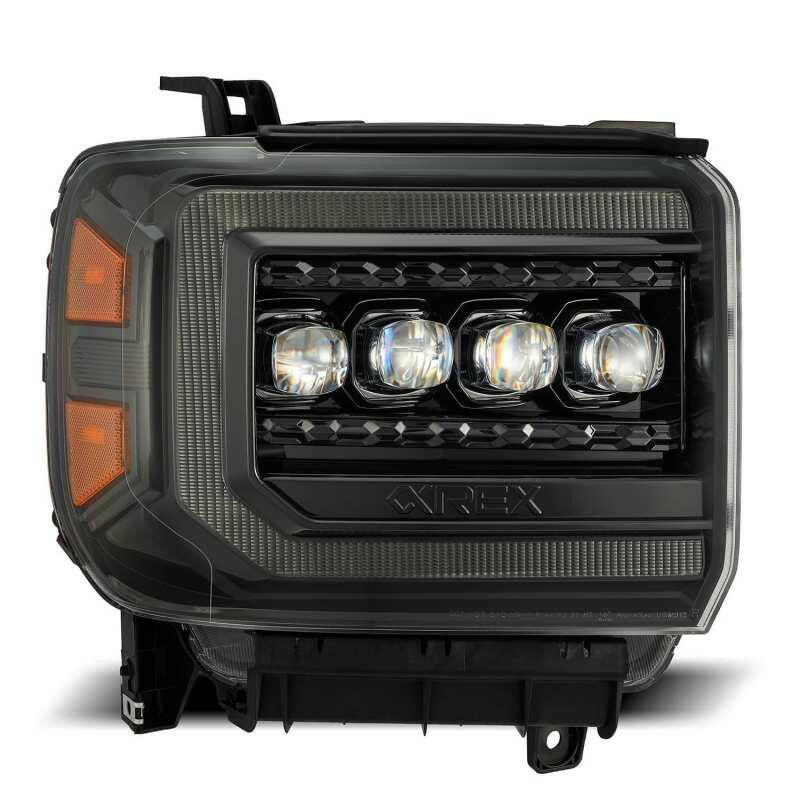 AlphaRex 14-18 GMC Sierra NOVA LED Proj Headlights Plnk Style Alpha Blk w/Activ Light/Seq Signal/DRL Headlights AlphaRex