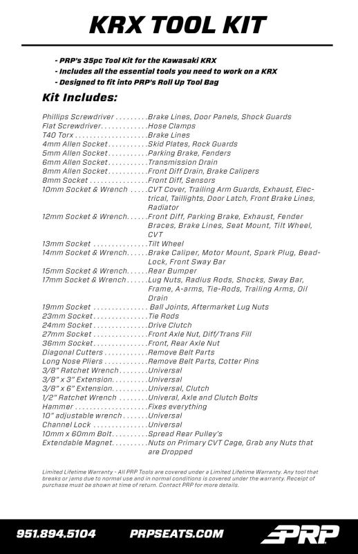 PRP Kawasaki KRX Roll Up Tool Bag w/ 35pc Tool Kit Tool Storage PRP Seats