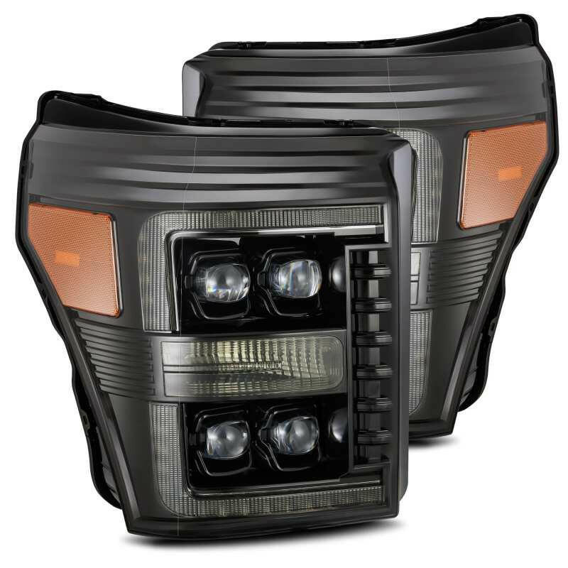 AlphaRex 11-16 Ford F-350 SD NOVA LED Proj Headlights Plank Style Alpha Blk w/Activ Light/Seq Signal Headlights AlphaRex