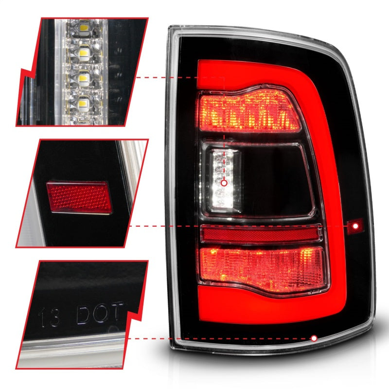 ANZO 09-18 Dodge Ram 1500 Sequential LED Taillights Black Tail Lights ANZO